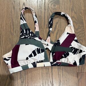 Athleta Tropical Print Bralette Bikini Top in Cream, Green and Burgundy